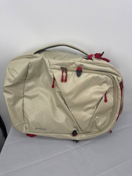 Embark 45L Adventure Travel Backpack Tan Grid Gorpcore Hiking Camp Festival